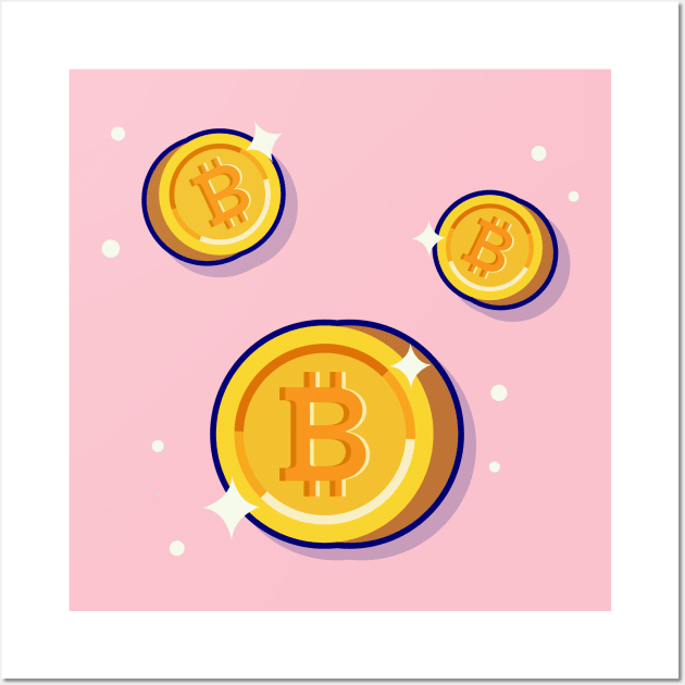 Gold Bitcoin Cartoon Vector Icon Illustration Wall Art by Catalyst Labs